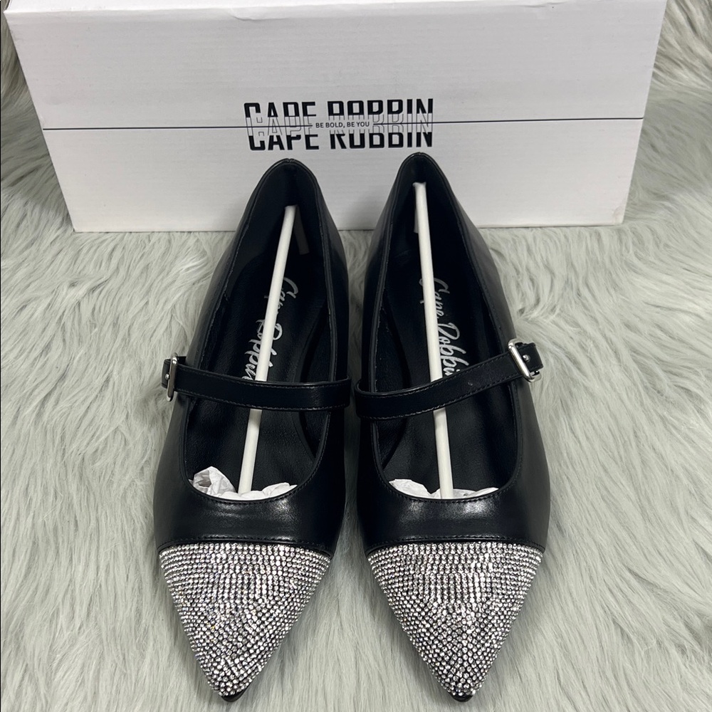 NWB Cape Robbin Black Flats with Silver Rhinestone Accents Pointed Toe